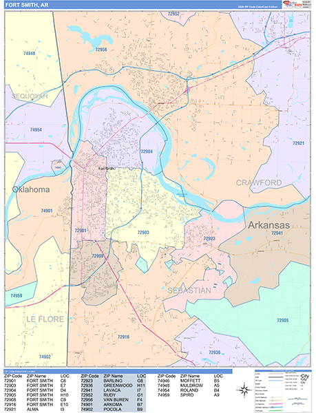 Fort Smith City Wall Map Color Cast Style
